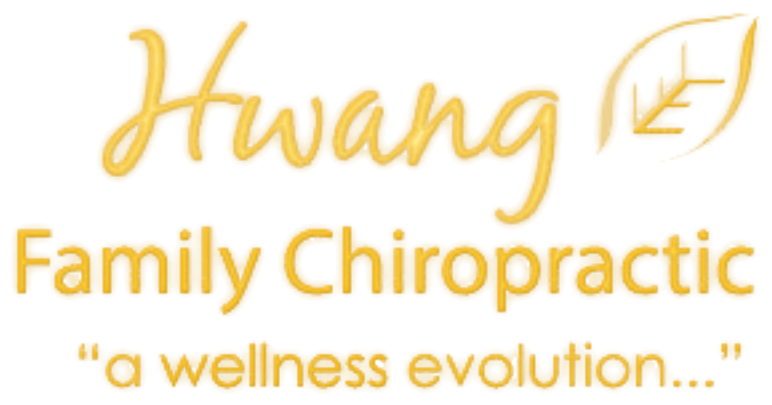 Hwang Family Chiropractic — the clinic's original logo in 24k gold: Hwang in script with the leaf, Family Chiropractic, a wellness evolution